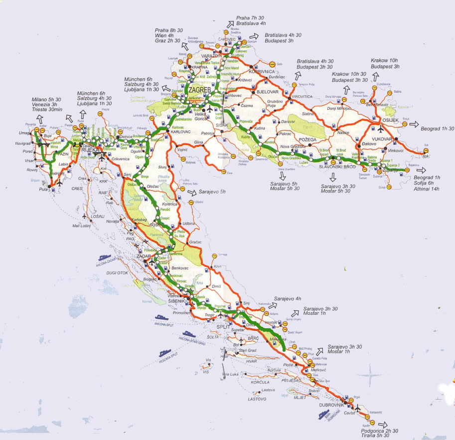 Map of Croatia's major roads